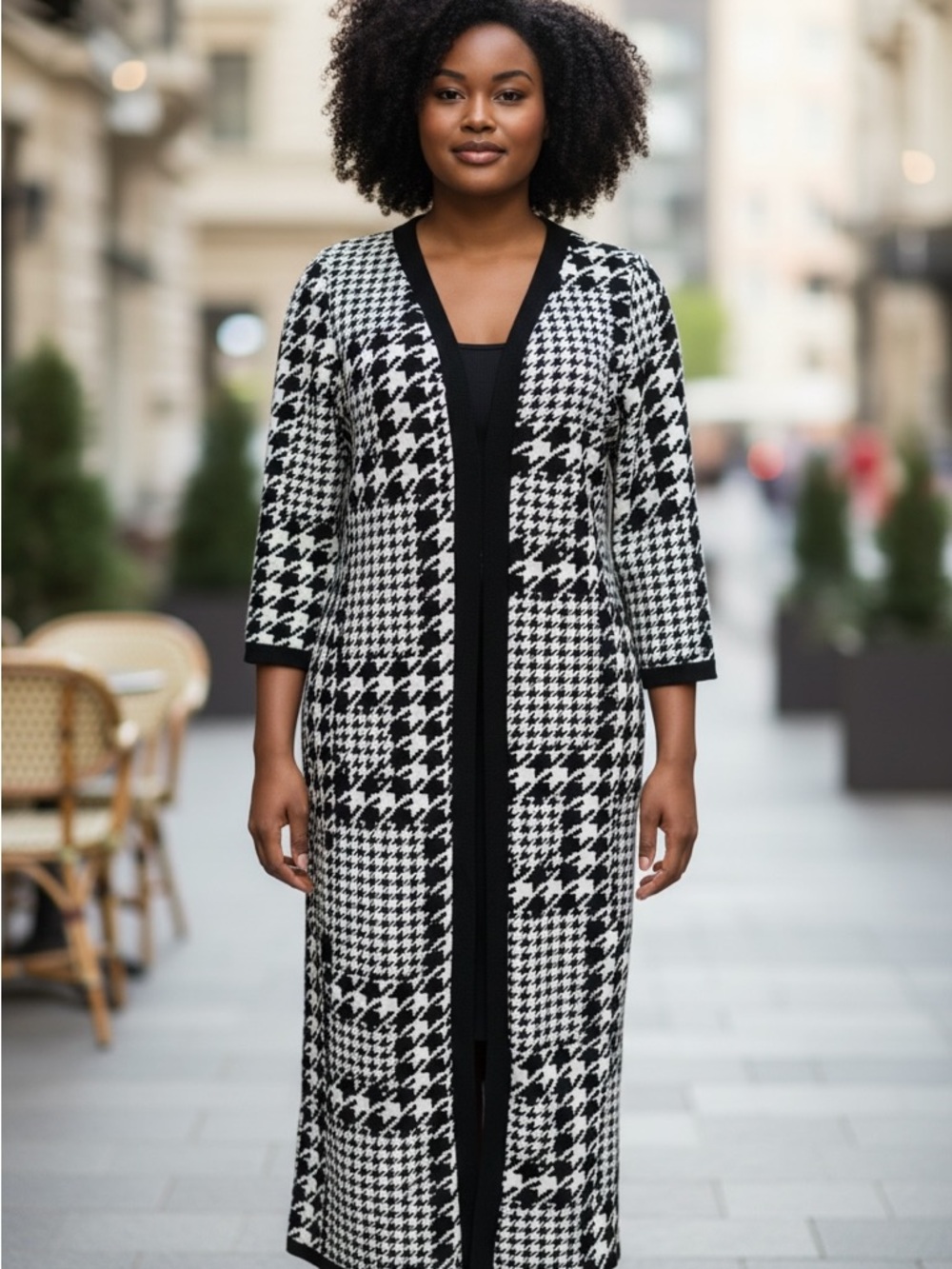 Black & White Houndstooth Maxi Dress